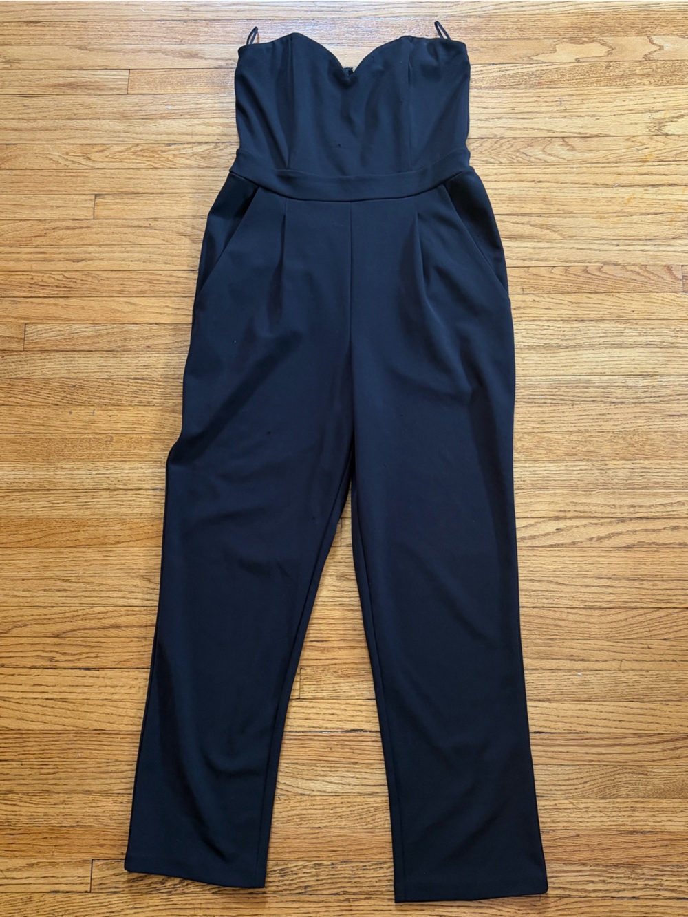 Express Black Wide-Leg Jumpsuit with Gold Zip Accent